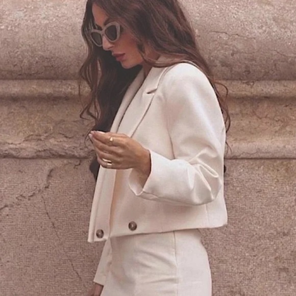 Zara Cropped Blazer - Oyster White - Picture 5 of 5